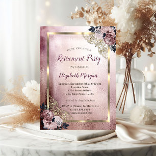 Invitation Élégantes Fleurs Gold Frame Retraite