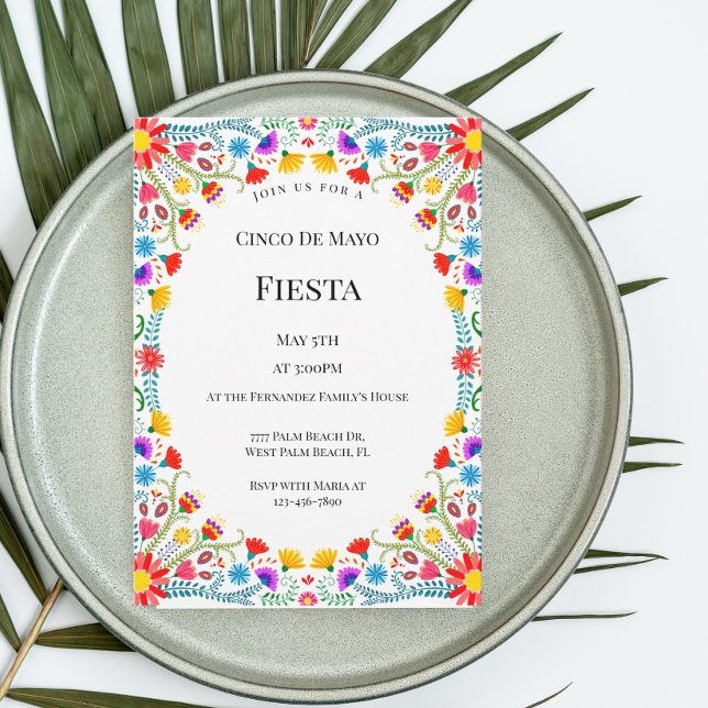Invitation Élégantes Fleurs Mexicaines Fête Cinco De Mayo  (Créateur téléchargé)