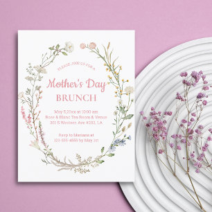 Invitation Élégantes Fleurs Sauvages Aquarelle, Brunch de la