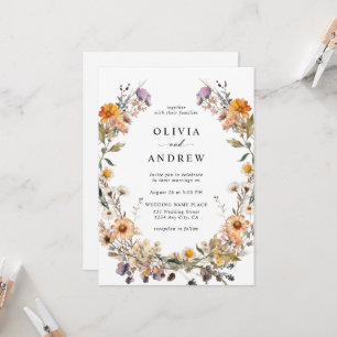 Invitation Élégantes Fleurs Sauvages Botaniques de Mariage Bo