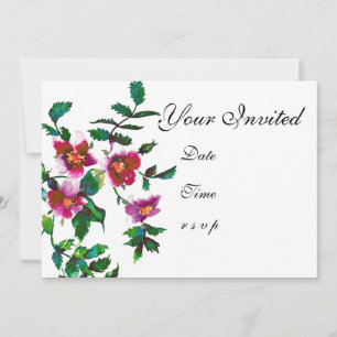 Invitation Élégantes fleurs sauvages rose foncé aquarelle mod