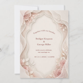 Invitation Élégantes Fleurs Superposées de Rose sur Vélin pou