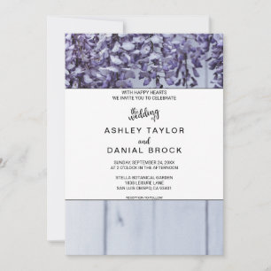 Invitation Élégantes fleurs violet rose bois fleuri Mariage