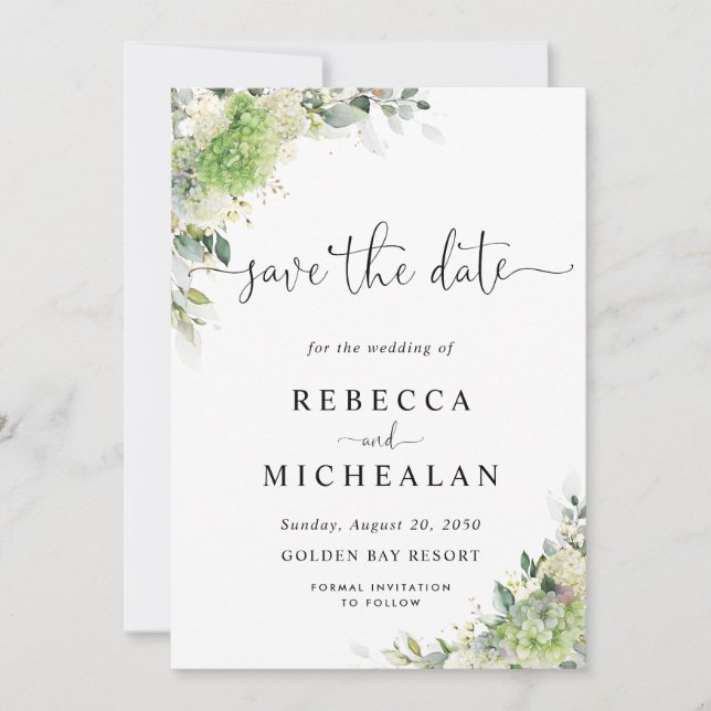 Invitation Élégantes Hydrangeas Mariage Enregistrer La Date (Devant)