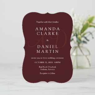 Invitation Élégantes Initiales de Monogramme de Mariage Burgu