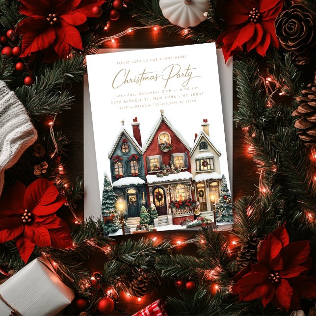 Invitation Élégantes Maisons Classiques Village Noël (Créateur téléchargé)