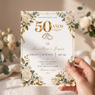 Invitation Élégantes Noces d'Or 50e Anniversaire de Mariage