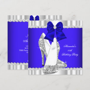 Invitation Elegantes Paillettes Royal Bleu Argent Talons Haut