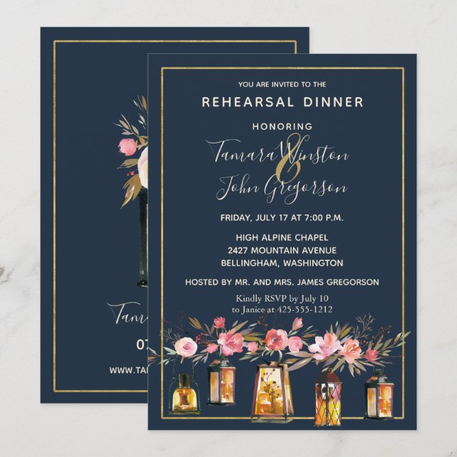 Invitation Élégantes Peonies à cordes rustiques Lumières Mari (Devant / Derrière)