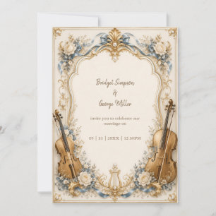 Invitation Élégantes perles bleues florales cordes mariage lu