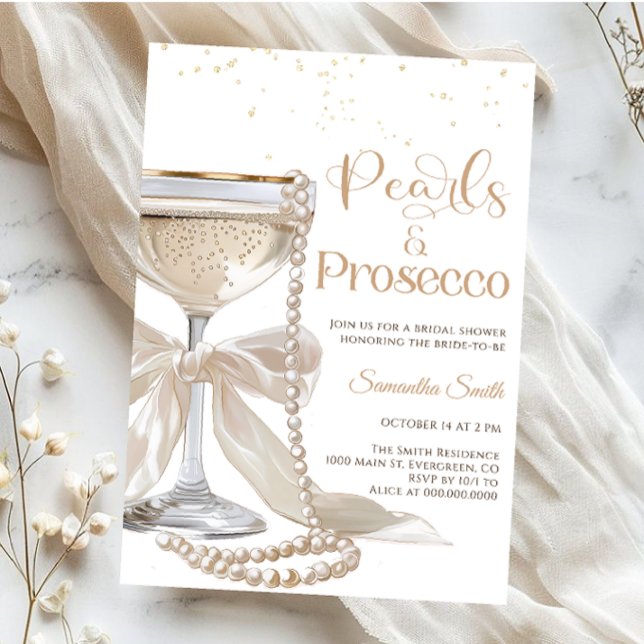 Invitation Élégantes Perles et Prosecco pour l'Enterrement de (Créateur téléchargé)