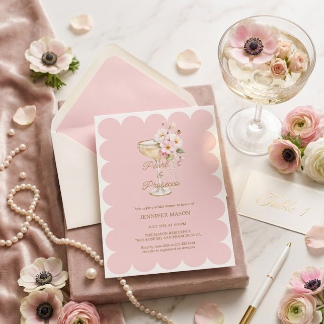 Invitation Élégantes Perles et Rose Prosecco pour Enterrement (Créateur téléchargé)