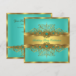 Invitation Élégantes perles sarcelle vert jade dentelle or pa