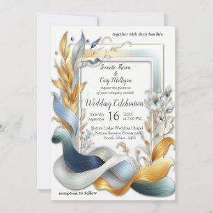 Invitation Élégantes perruques chic en or, argent, bleu, jaun