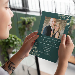 Invitation Élégantes Photos de Mariage Vert Émeraude