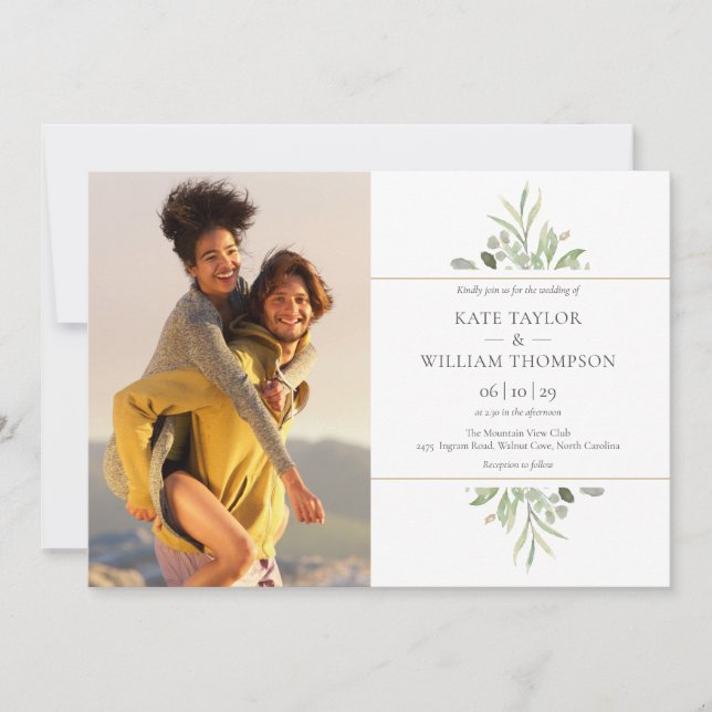 Invitation Élégantes photos de verdure de mariage (Devant)