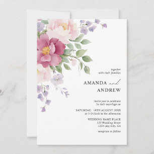 Invitation Élégantes Pivoines Aquarelle Moderne pour Mariage