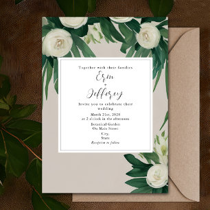 Invitation Élégantes pivoines Blanc Floral Mariage
