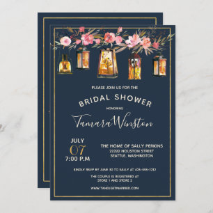 Invitation Élégantes pivoines Lanternes rustiques Marine Cora