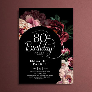 Invitation Élégantes pivoines roses de Bourgogne pour 80e ann