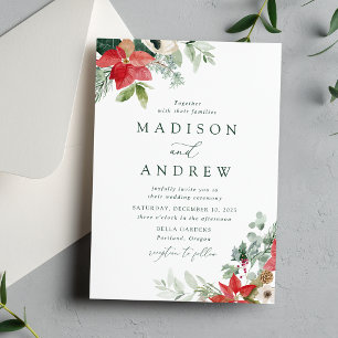 Invitation Élégantes poinsettias aquarelles pour mariage d'hi