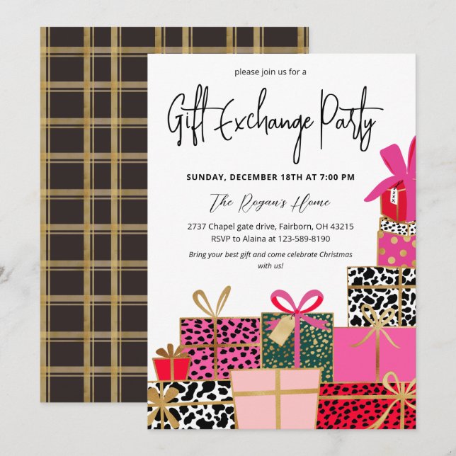 Invitation Élégantes Présents Fête d'échange de cadeaux de No (Devant / Derrière)
