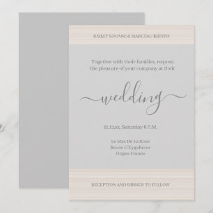 Invitation Élégantes Rayures de Bois Gris Clair Mariage Chic