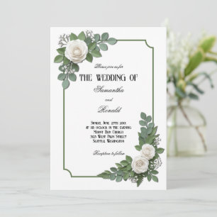 Invitation Élégantes Roses Blanches et Mariage de Gypsophile