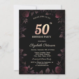 Invitation Élégantes roses bordeaux foncé 50e anniversaire no
