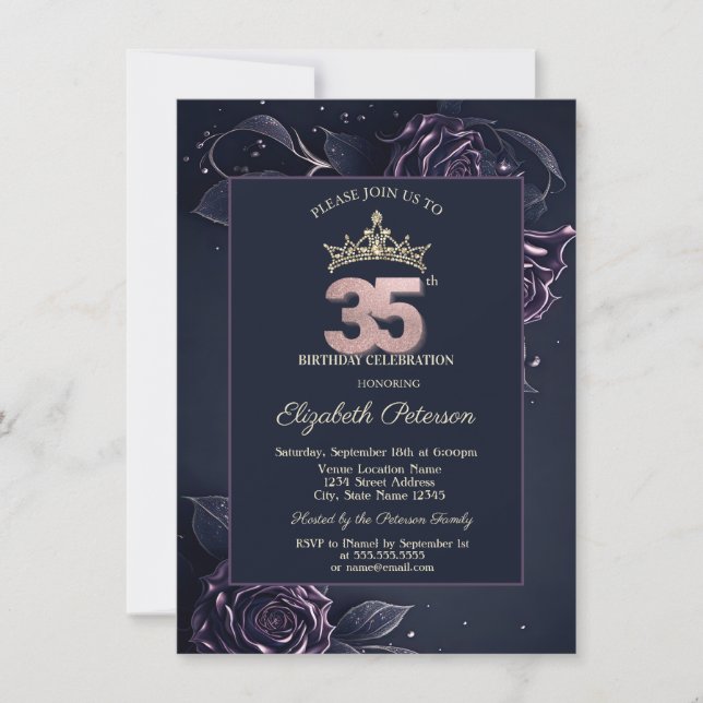 Invitation Elegantes Roses Dark Gothic 35e Anniversaire (Devant)