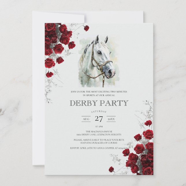 Invitation Élégantes Roses du Cheval Blanc à l'aquarelle Derb (Devant)