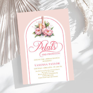 Invitation Élégantes roses et dorées pour pétales et prosecco
