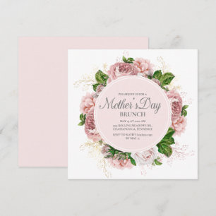 Invitation Elegantes Roses Fard Rose Floral Blanc Fête des Mè
