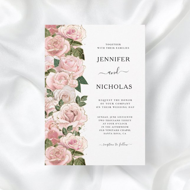 Invitation Élégantes Roses Fleurs de Mariage Rose Pâle (Créateur téléchargé)