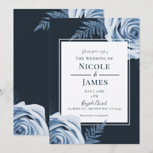 Invitation Élégantes Roses Florales Bleues Mariage Shabby Chi
