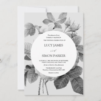 Invitation Élégantes Roses Florales Monochromes Vintage