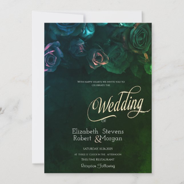 Invitation Élégantes Roses Froides Mariage Gothique (Devant)
