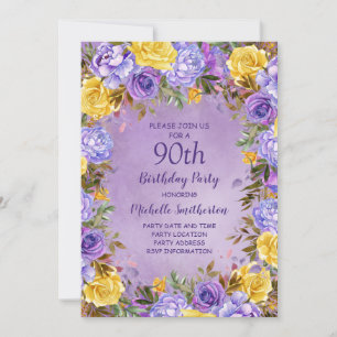 Invitation Élégantes Roses Fuschia et Jaunes Pivoines 90ème A