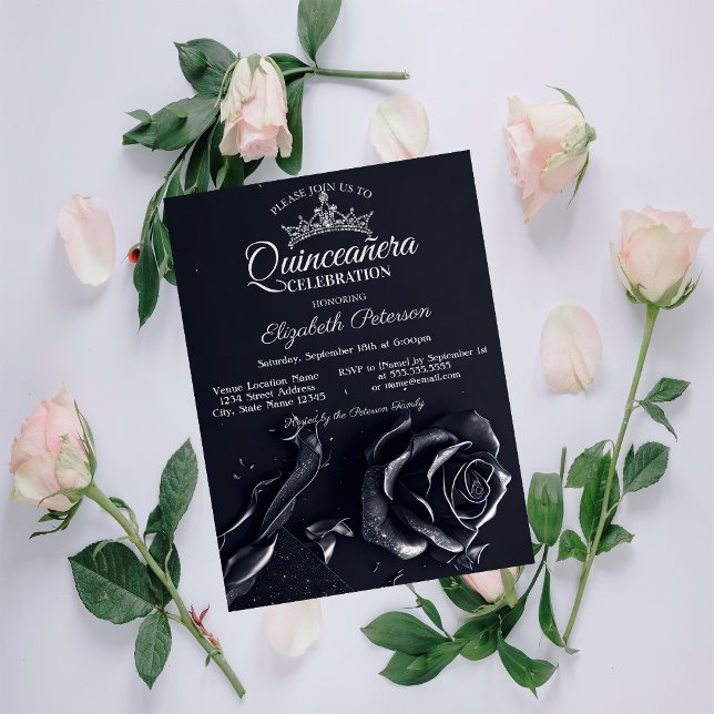 Invitation Élégantes Roses Gothiques Quinceañera (Créateur téléchargé)