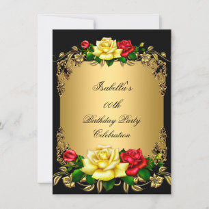 Invitation Elegantes Roses Jaunes Rouges Dorées Fête d'Annive