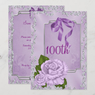 Invitation Élégantes Roses Lilas Romantiques & Rubans 100ème