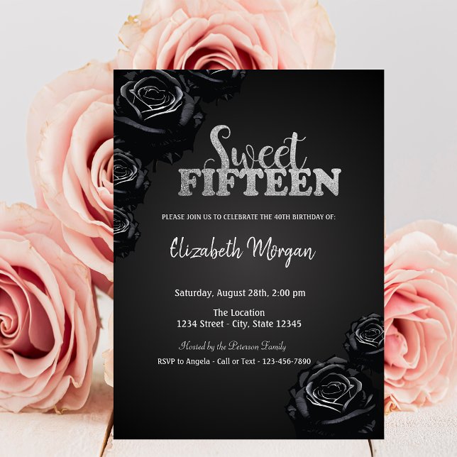 Invitation Élégantes roses noires gothiques  15e anniversaire (Créateur téléchargé)