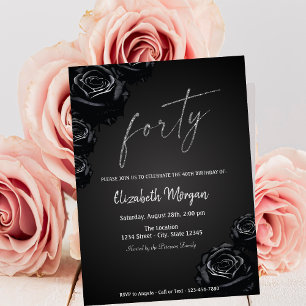 Invitation Élégantes Roses Noires Gothiques 40e Anniversaire