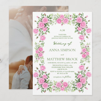 Invitation Élégantes roses poussiéreuses et sauge pour un mar