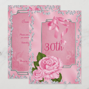 Invitation Élégantes Roses Romantiques & Rubans 30ème
