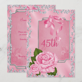Invitation Élégantes Roses Romantiques & Rubans 45ème