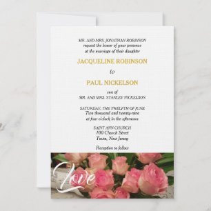 Invitation Élégantes Roses Roses Amour Or Blanc