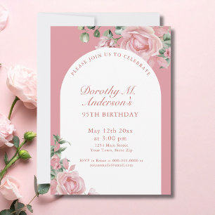 Invitation Élégantes roses roses blush pour 95e anniversaire 