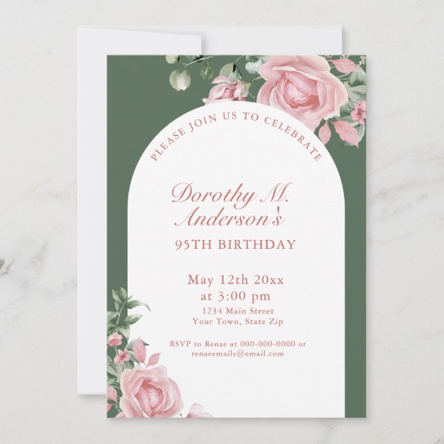 Invitation Élégantes roses roses blush pour une fête d'annive (Devant)