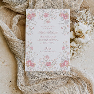 Invitation Élégantes Roses Roses Fleurs Baptême